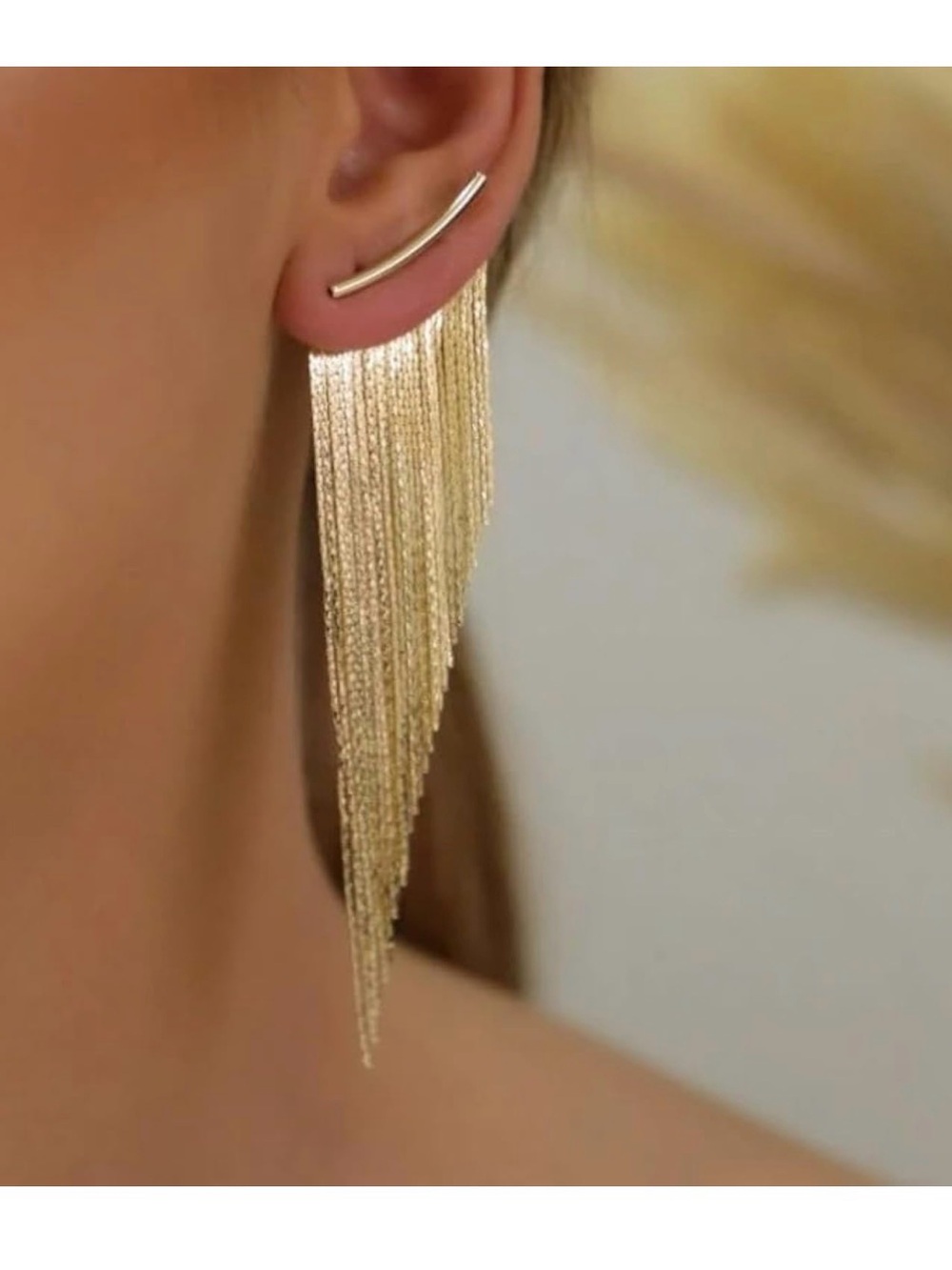 Gold Unique Fringe Chain Drop Post Earrings
